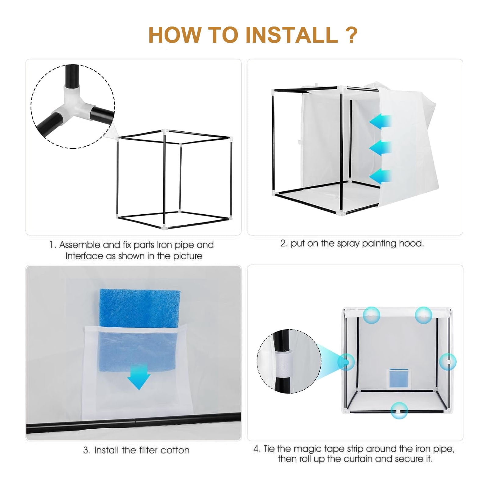 YAHHU Portable Spray Paint Booth with Filter Mesh Curtain Detachable Mobile Painting Tent Garage Studio Yard 29.53 in / 75 cm