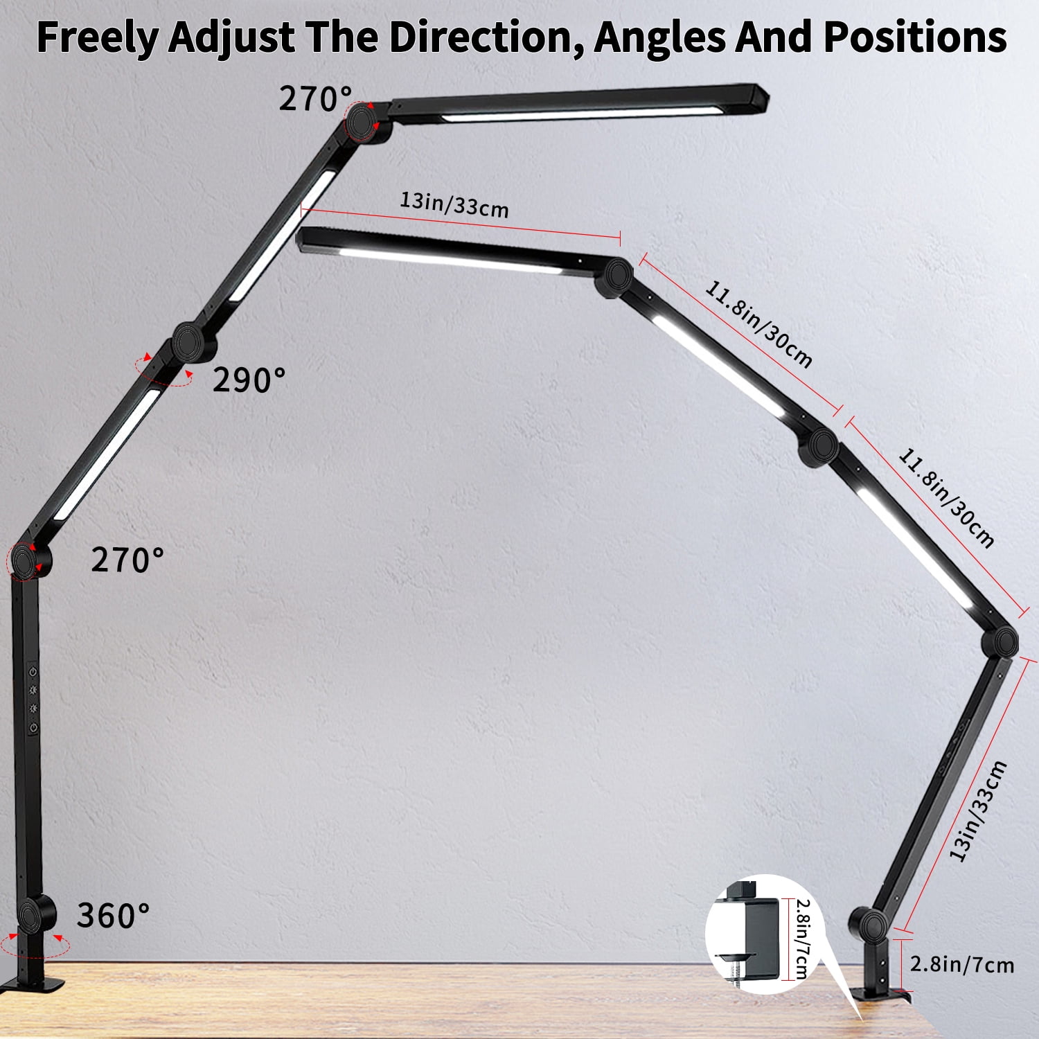LED Desk Lamp with Clamp & Flexible Arm - 3 Light Sources, 4 Color Modes & 5 Brightness Levels, Eye-Caring Table Light with Memory Function