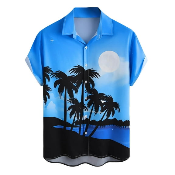 CaiJunJia Tops Clearance No Boundaries Men's Hawaiian Shirt Short Sleeve Tropical Vacation Button Down Beach Floral Palm Shirts
