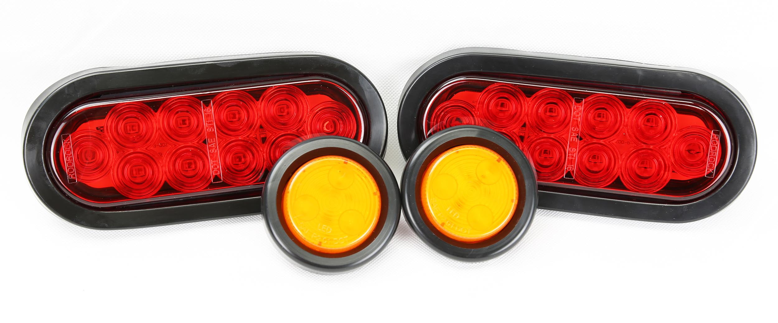 2 Red 6" Oval 10 LED Trailer Stop/Turn/Tail Light + 2 Amber 2" LED