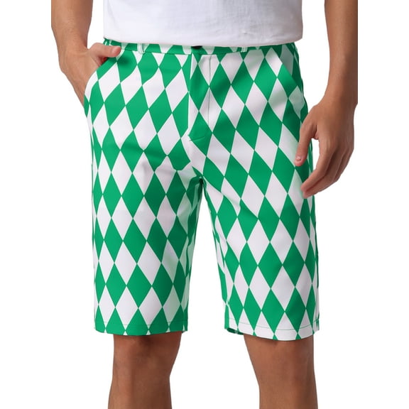 INSPIRE CHIC Argyle Pattern Shorts for Men's Regular Fit Flat Front Contrasting Colors Shorts 30 Green