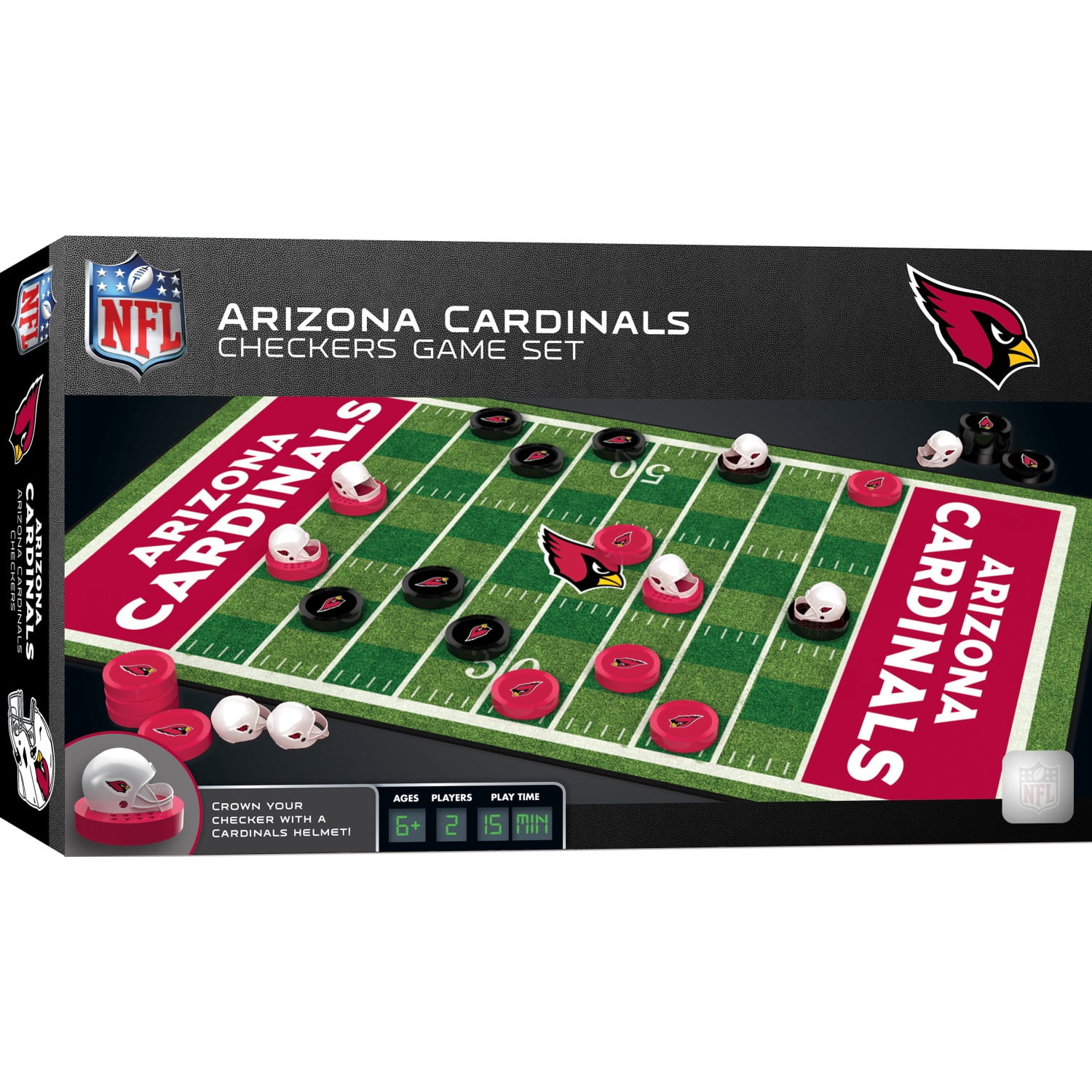 MasterPieces - NFL Checkers, Officially Licensed Arizona Cardinals Football Board Game for 2 Players, Family Fun for Kids & Adults