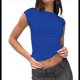 thumbnail image 3 of Camiseta Ajustada Sin Espalda para Mujer, de Corta, Cuello Redondo, Informal, de Verano, Estilo Y2K Azul L, 3 of 7