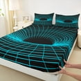 thumbnail image 3 of Feelyou Futuristic Geometry Teens Full Size Sheets, Black Cyan Square Spiral Bed Sheets, Rectangle Abstract Sheet Sets, Super Cozy Room Decor, 4-Piece, 3 of 7