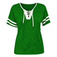 thumbnail image 2 of GZWYHT Women's Lace Up Front Short Sleeve Tops Striped Crew Neck Raglan Baseball Tee Shirt Plus Size Tops for Women Loose Fit Top Green M, 2 of 5