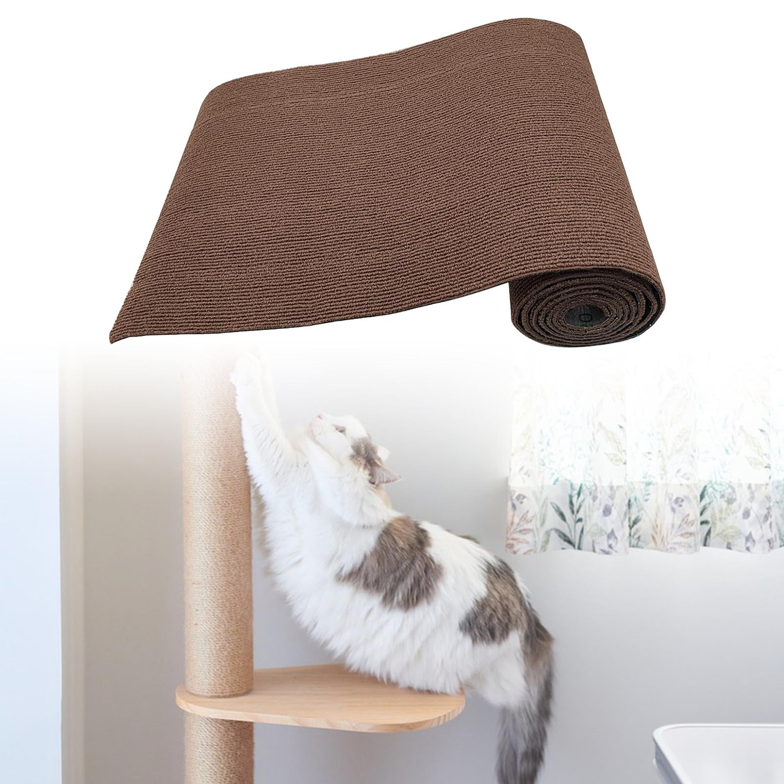 EHJRE Cuttable Scratching Mat for Cats, Self- Replacement Mat, 40 X 200 Cm, Cover for Scratching Post Shelves, Cat Carpet for Cat Scratching Post Brown