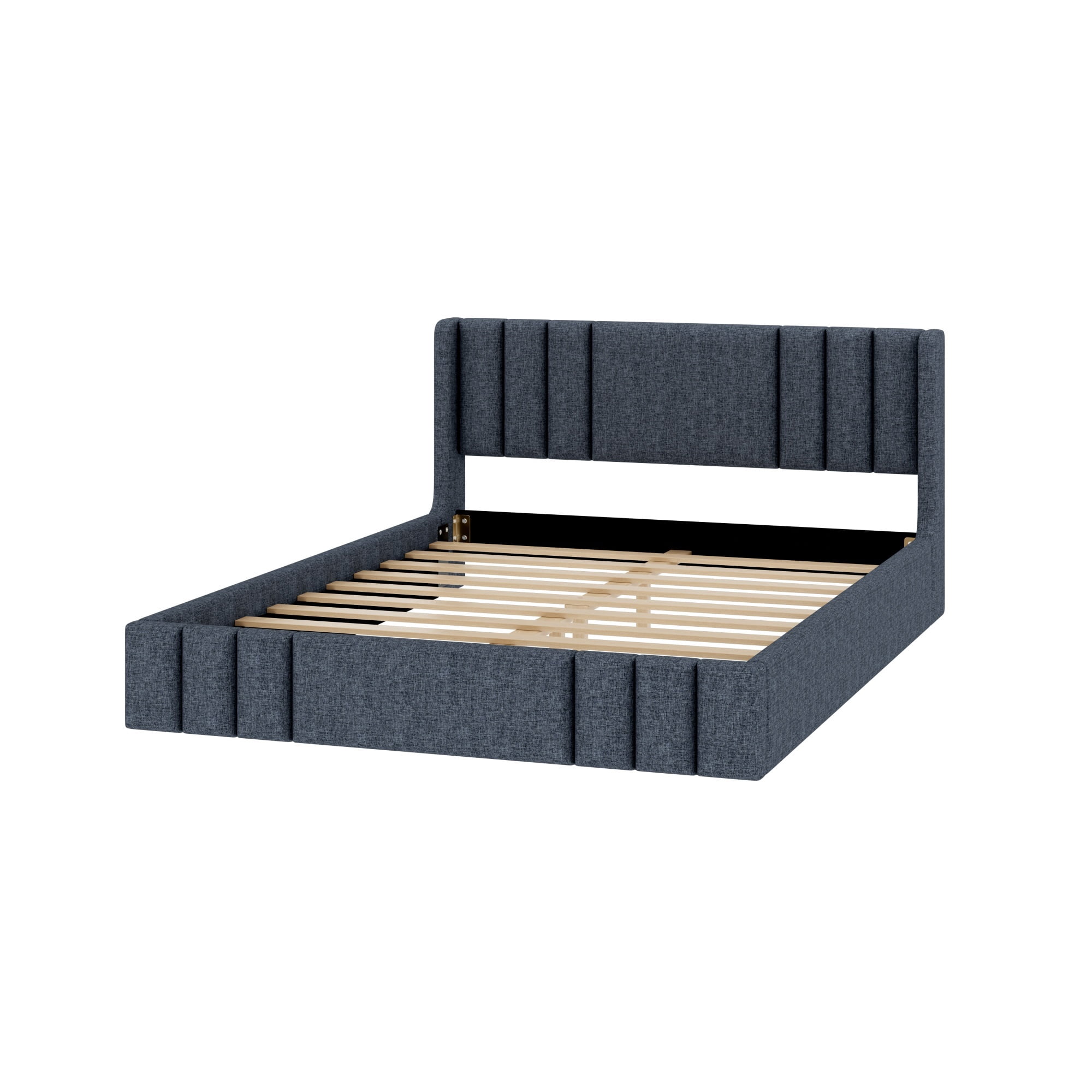 Euroco Queen Size Upholstery Platform Bed with Headboard, No Box Spring Needed, Gray