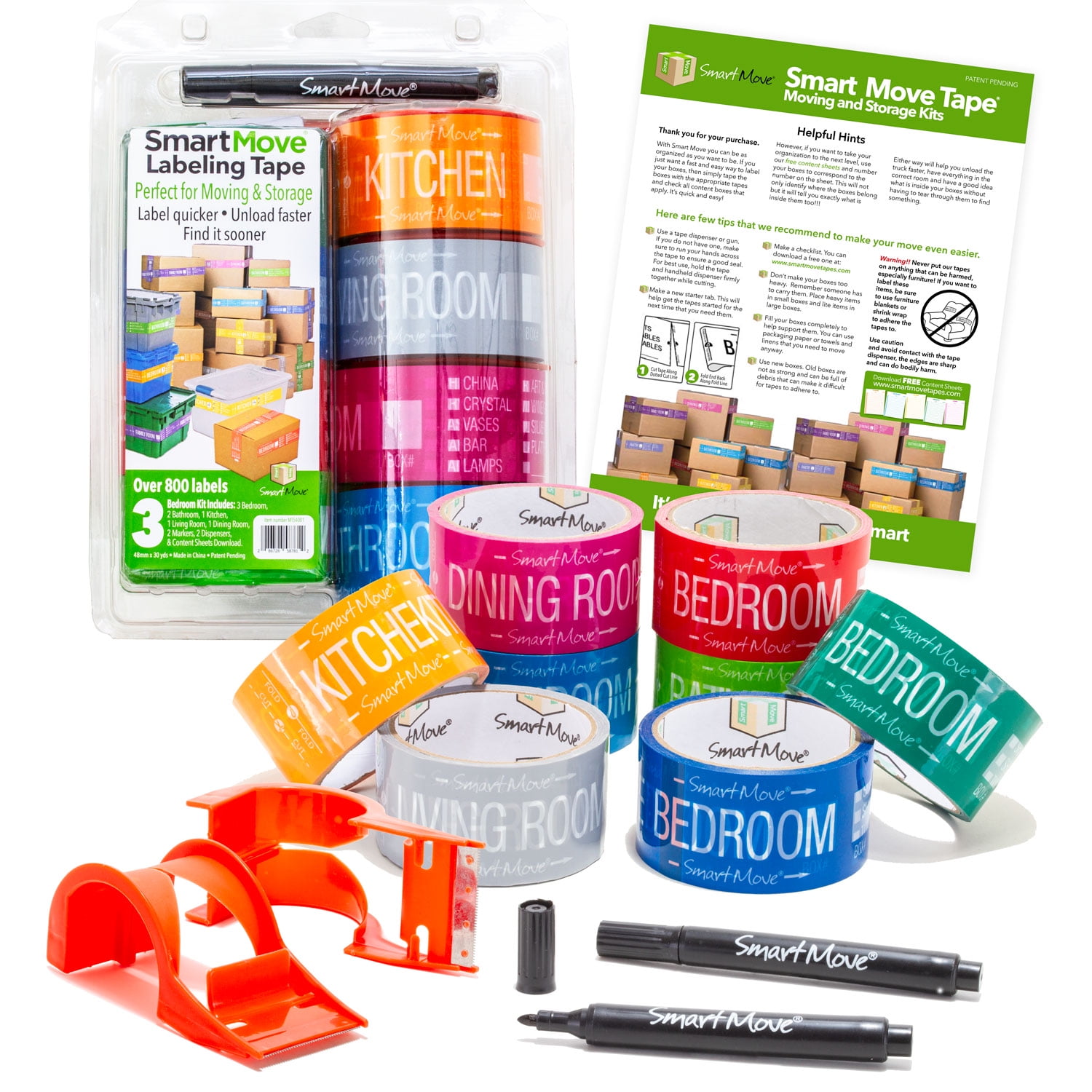 uBoxes 3 Bedroom Labeling Tape Living Room Packing Tape Kitchen Packing