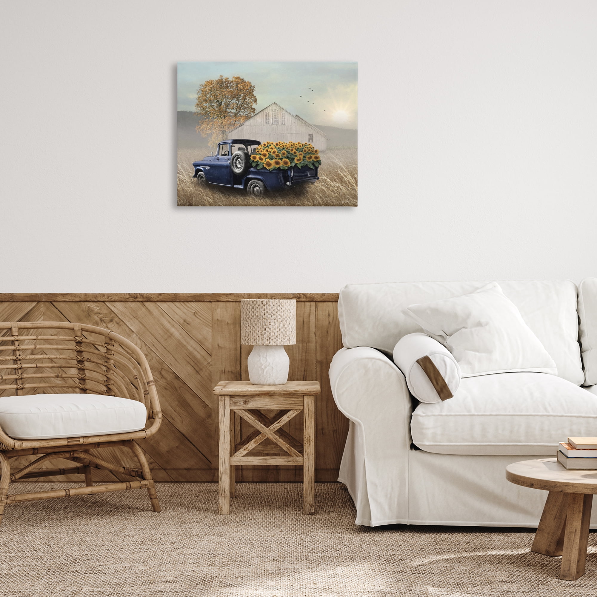 Stupell Industries Sunflower Filled Truck Transportation Painting Gallery Wrapped Canvas Art Print Wall Art, 30 x 24