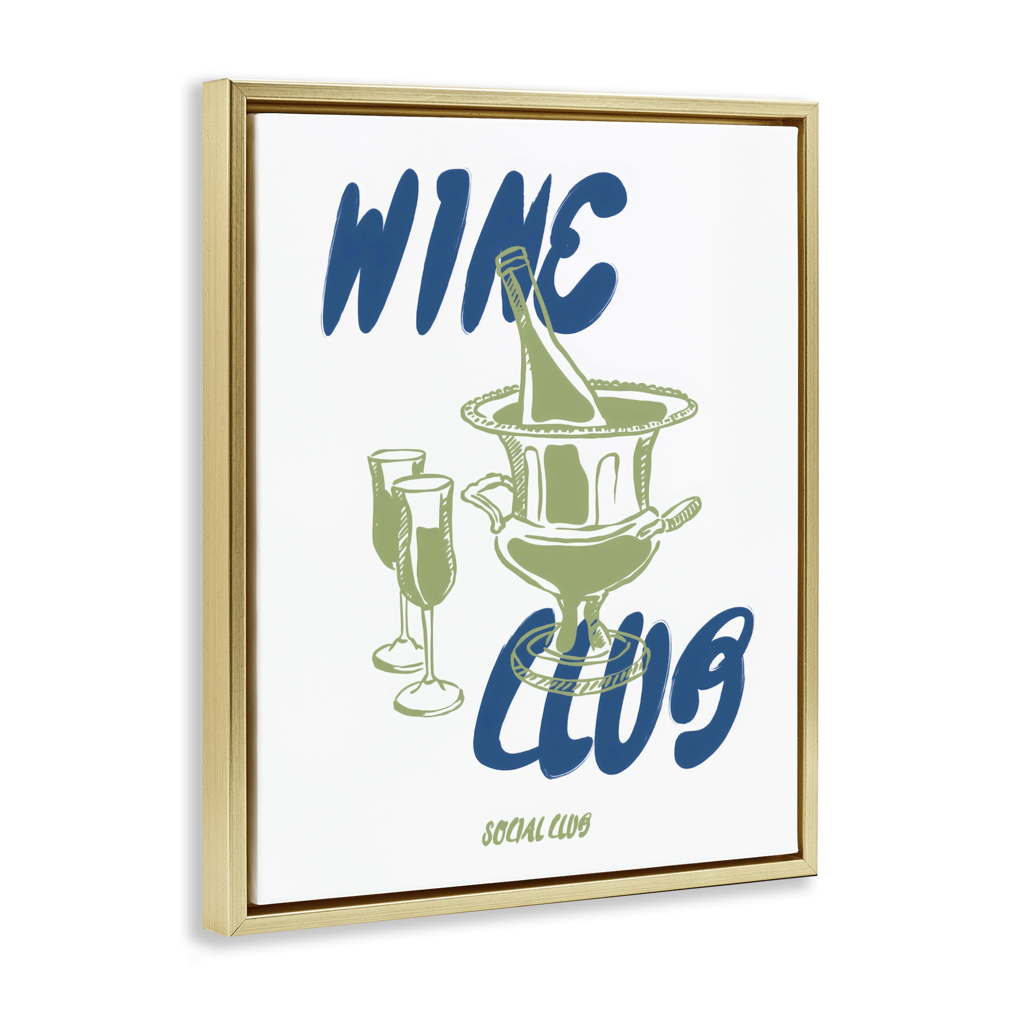 Stupell Industries Wine Club Social Evening Toast Gold Framed Floater Canvas Wall Art, design by The Prints Vibe