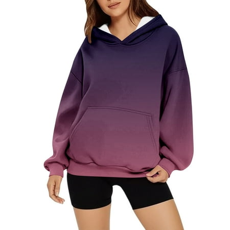 Oversized Sweatshirts Women Long Sleeve Loose Fit Lightweight Hoodies Solid Baggy Pullover Cotton Soft Sweat Fall Clothess #04 Purple L