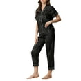 thumbnail image 4 of Conjunto de pijama de 2 piezas para mujer INSPIRE CHIC, camisa de satén de botones cortos con pantalones largos, color negro, 4 of 6