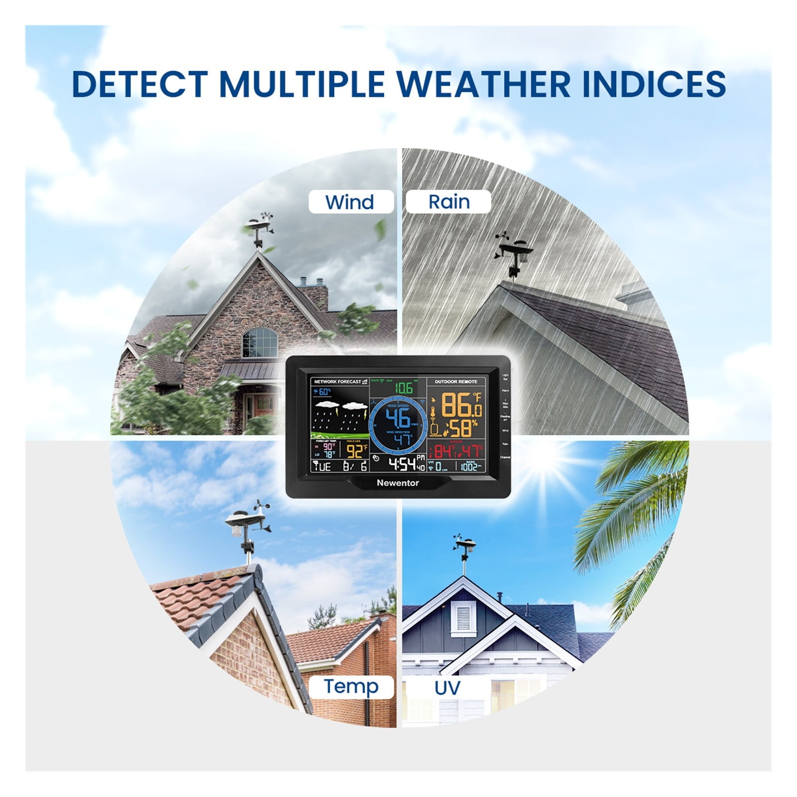 Wireless Digital Weather Station Professional App Outdoor Forecast With Temperature Humidity Sensor Rain Gauge Wind Speed ,Easy to Install