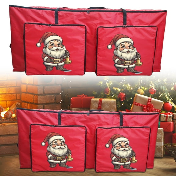 ZHANQUNE Christmas Wreath Storage Bag with Handle, Large Holiday Decoration Organizer for Garlands Lights, Festive Print Design, Garage Attic Storage Solution