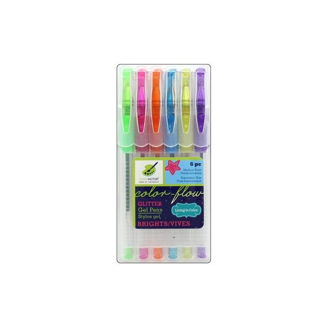 Color Factory Living In Color Color-Flow Gel Pen Set 6/Pkg-Glitter Brights - PA479-A