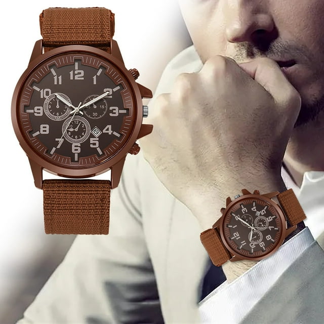 Hearth & Gear Men's Hand Canvas Rubber Strap Precise Timing Men's Fashion Leisure Business Hand Precise Timing Watch Smart Watch Rechargeable Wristwatch The Small Dial Smart Watch with Step Counter