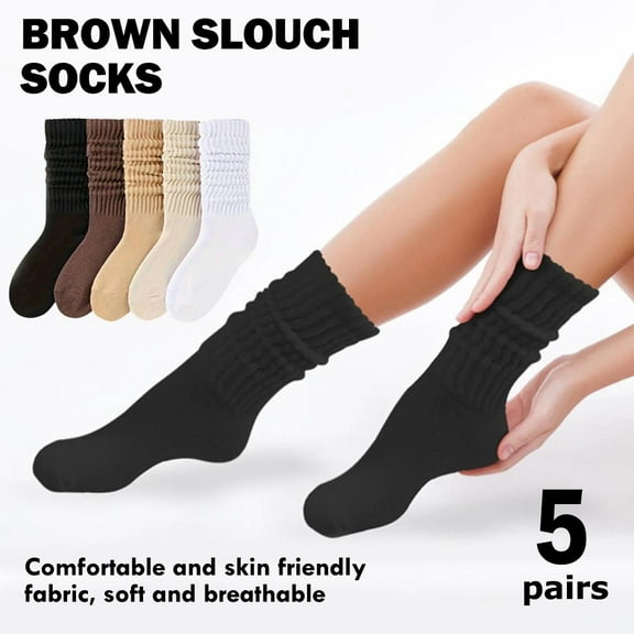 5 pairs Slouch Crew Socks for Women,  Soft Mid Calf Cute Retro Scrunch Socks