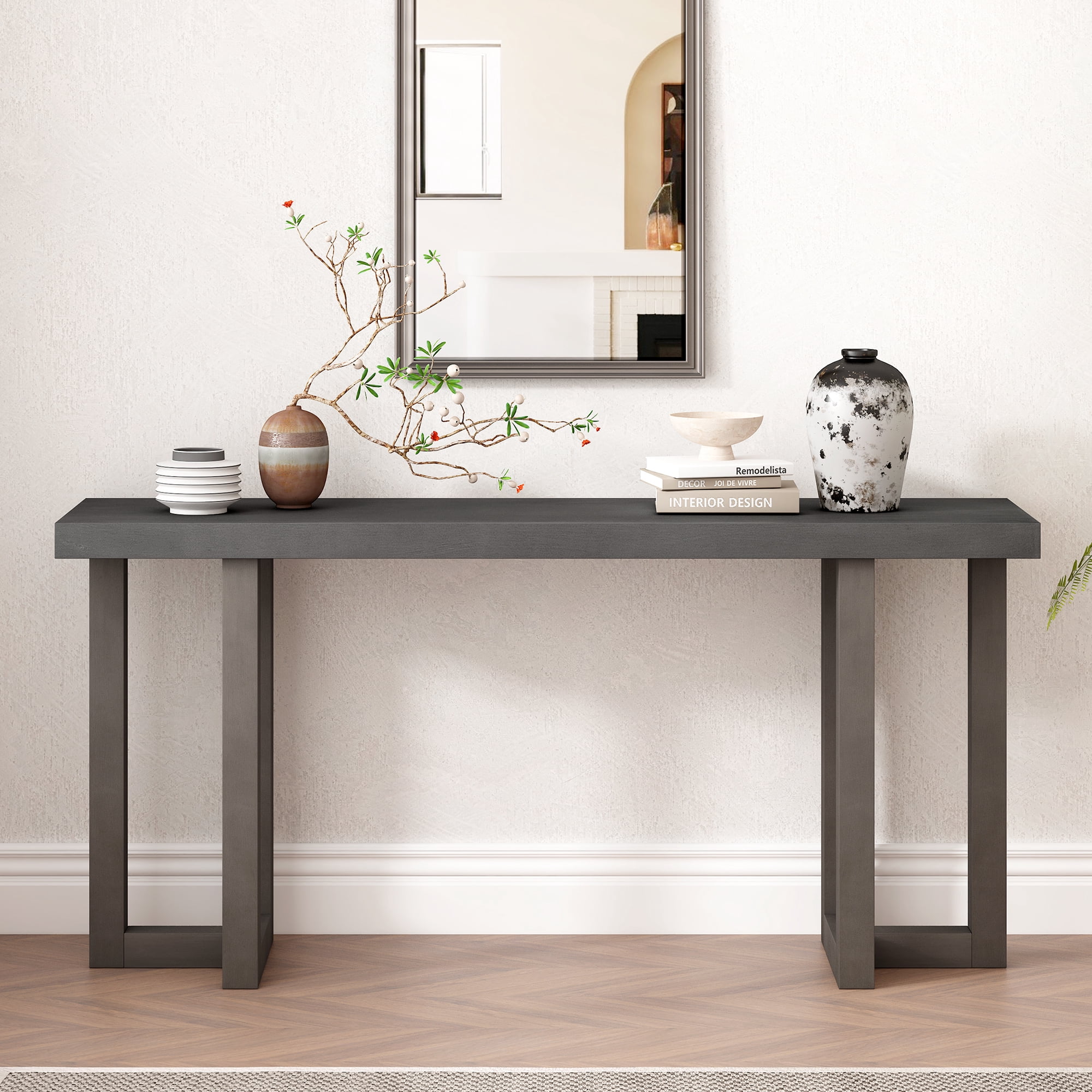 Euroco 63" Console Table, Narrow Sofa Table Behind Couch Entryway Table with Solid Wood Legs, Suitable for Entryway, Hallway, Living Room,Dark Gray
