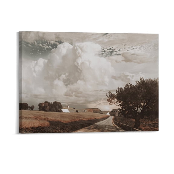Potopok Framed Canvas Wall Art With Frame, Vintage European Landscape Poster, Rustic Farmhouse Country Print For Bathroom Bedroom Living Room,16x12