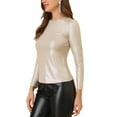 thumbnail image 4 of INSPIRE CHIC Women's Top Long Sleeve Sparkly Glitter Shiny Metallic Tops S Beige, 4 of 8