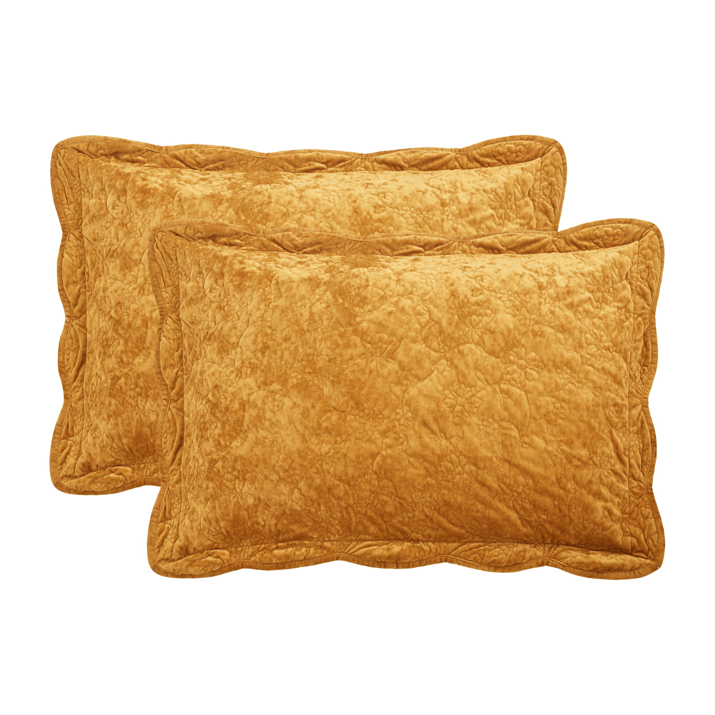 The Pioneer Woman Eloise Floral Velvet Pillow Shams, King, Amber Yellow, 2 Pack