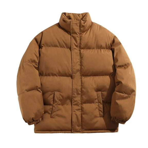 RongHuan Big and Tall Puffer Jacket for Men Winter Full Zip Coat Loose Fit Stand Collar Jackets Long Sleeve Coats with Pockets