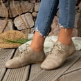 thumbnail image 4 of PiGOGI Women's Retro Lace-Up Loafers - Flat-Soled Spring Summer Shoes - Casual Comfortable PU Leather Shoes with Dark Laces Khaki, 4 of 5