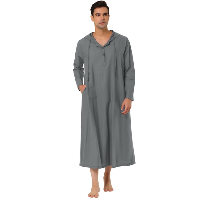 Camisón de hombre Camisón de dormir largo Camisón con capucha Pijama de camisón gris S