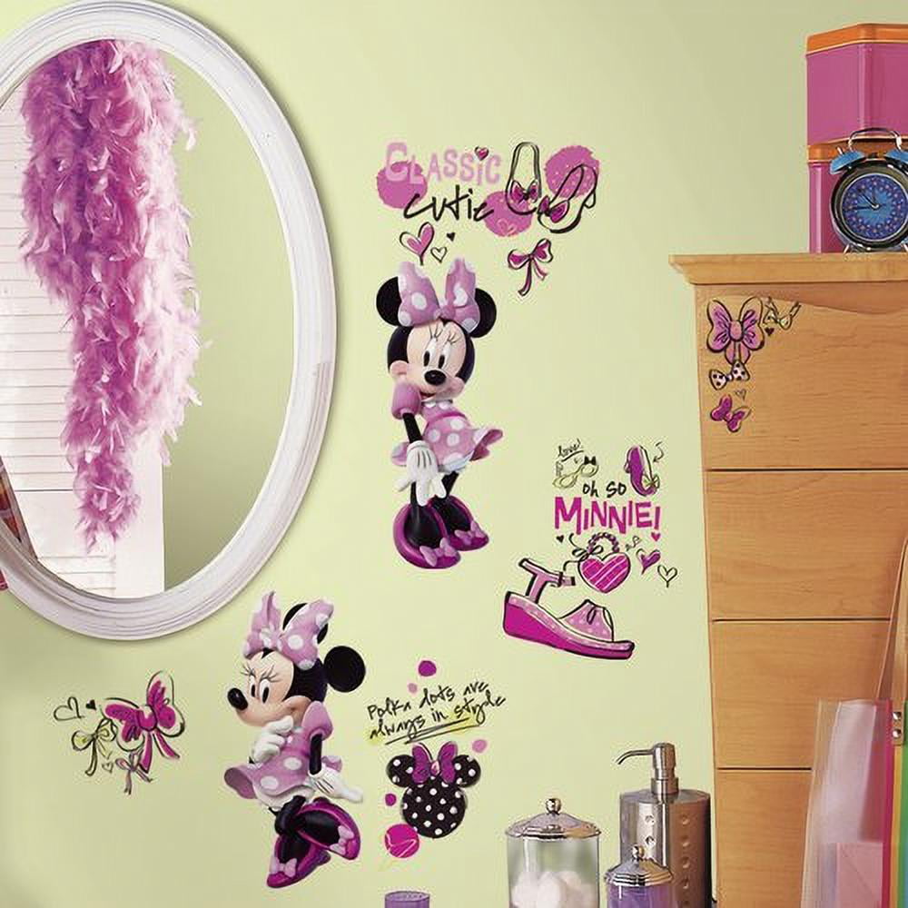 New Disney MINNIE MOUSE BOW-TIQUE 33 Wall Decals Girls BedRoom Decor Stickers 