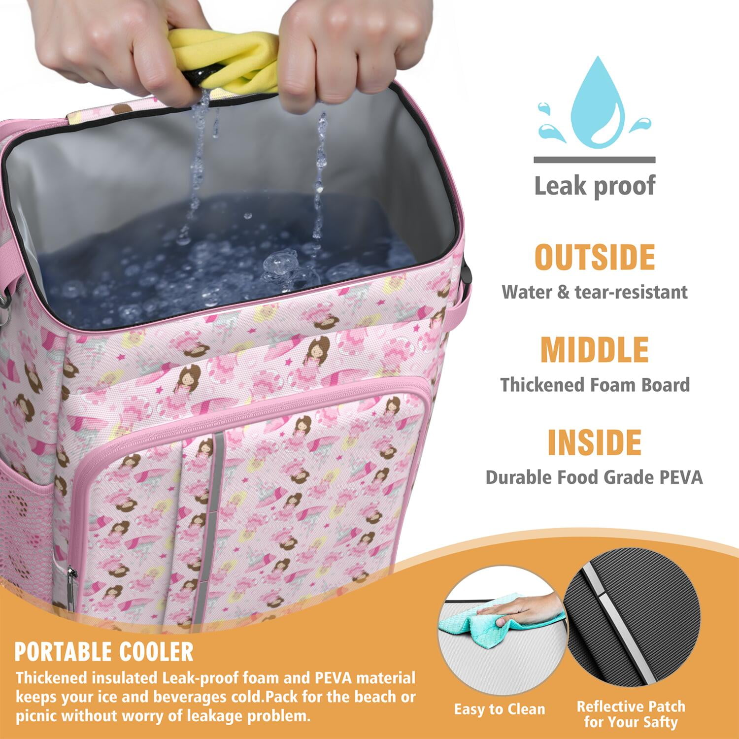 Travel Cooler Bag - Princess Castle Pattern Camping Beer Cooler Backpack with Bottle Opener- Waterproof Insulated Picnic Backpacks - Cooler Bag for Beach