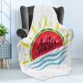 thumbnail image 4 of Hello Summer Soft Flannel Fleece Blanket, Watermelon Slice Motif with Hand Drawn Ocean Waves Summer Season Themed Exotic, Cozy Plush for Indoor and Outdoor Use, 50" x 70", Multicolor, by Ambesonne, 4 of 5