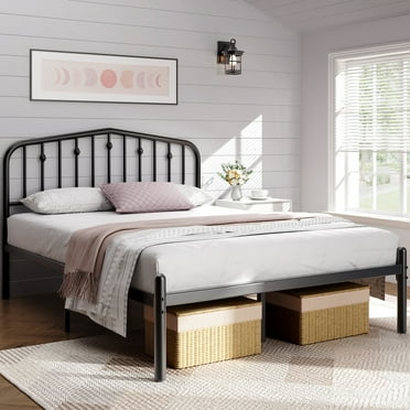 Sailvan Queen Bed Frames, Metal Platform Bed Frame Queen Size with 12'' Under Bed Storage & Accent Headboard for Teens Adults, No Box Spring Needed/1000 lbs Capacity/Noise Free, Black