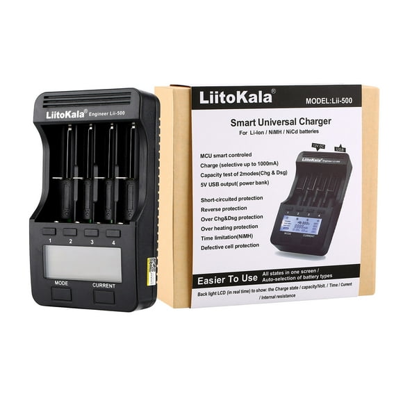 LiitoKala Lii-500 Batterie Intelligente avec 4 Emplacements de Batterie Écran LCD pour Ni-MH Li-ion Piles Rechargeables Titulaire