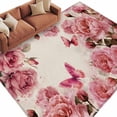 thumbnail image 6 of Pink Roses Area Rug 5x7 Washable Rug Non Slip Spring Floral Elegant Pastoral Butterfly Retro Large Area Rug Soft Stainresistant Indoor Floor Carpet for Living Room Bedroom Home Office Dining Room, 6 of 8