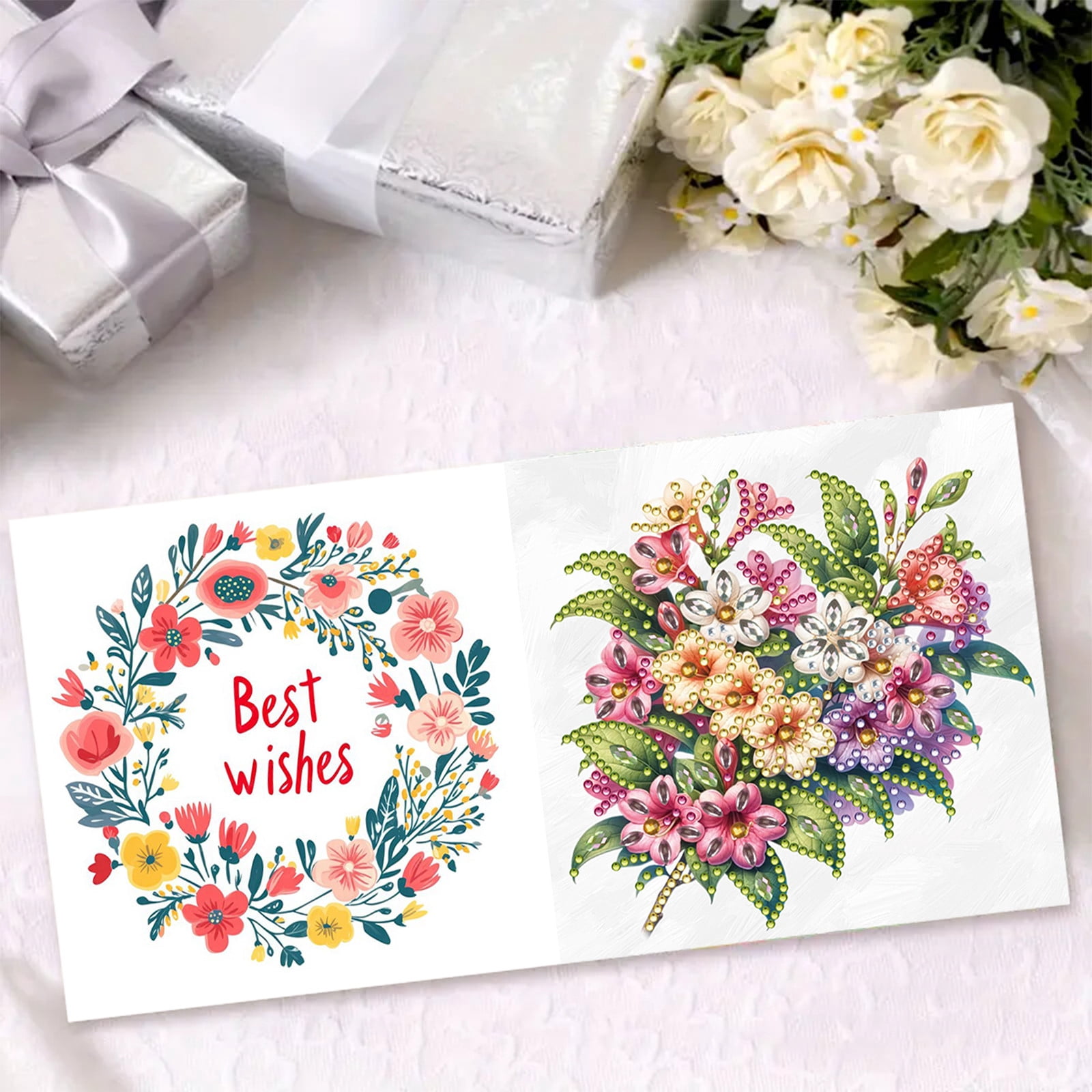 FLOPESN 12Pcs DIY Folding Greeting Card Diamond Art Painting,Creative Design Thank You Cards Set for Birthday Christmas Crafts Gift