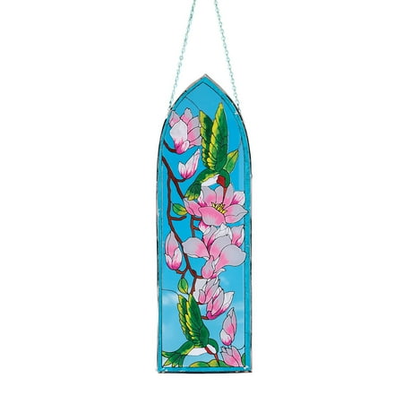 Flowers Suncatcher - Hummingbirds Art Glass Suncatcher - 16-1/4