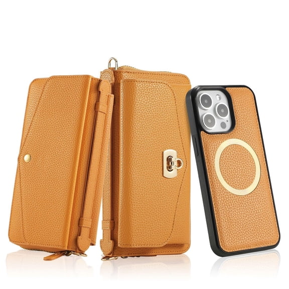 Case For IPhone 16/16 Pro/16 Pro Max/16 Plus, Magnetic Flip Zipper Wallet Phone Case RFID Protective Dropproof CoverCard Holder Shoulder Strap Shell