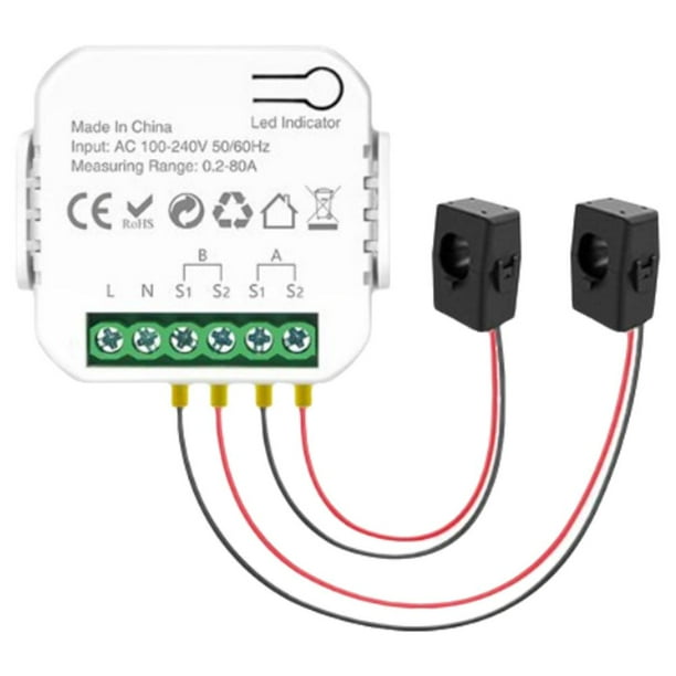 SGACAI Medidor de energía inteligente de doble canal con WIFI Tuya, alarma sonora y alarma por aplicación