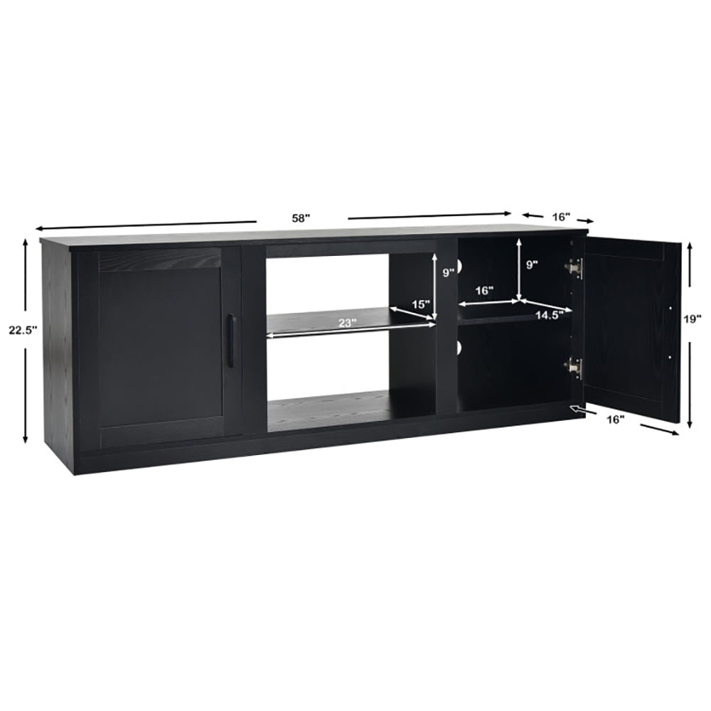 Finihen TV Stand, TV Cabinet, 58 Inch TV Stand with 1500W Faux Fireplace for TVs up to 65 Inch, Media Entertainment Center with Storage, for Living Room, Bedroom, Black