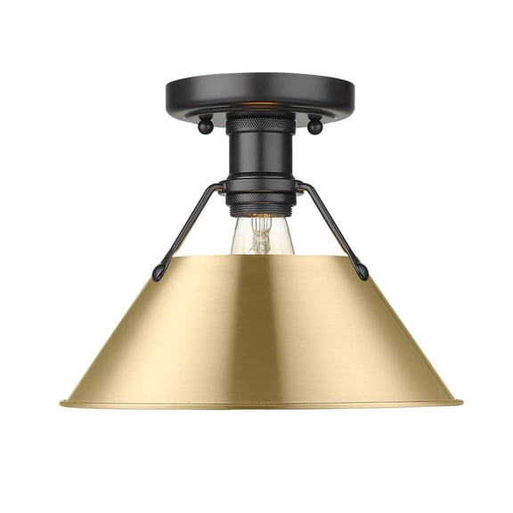 3306-FM BLK-BCB-Golden Lighting-Orwell - 1 Light Flush Mount 8 Inches Tall and 10 Inches Wide-Matte Black Finish-Brushed Champagne Bronze Shade Color