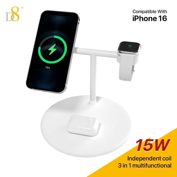 D8 Wireless Charging Station, 3 in 1 Wireless Charger Stand, Fast Wireless Charging for iPhone 15 14 13 12 11Pro Max XR XS 8 Plus, for Apple Watch 8 7 6 5 4 3 2 SE, for Airpods 3 2 Pro