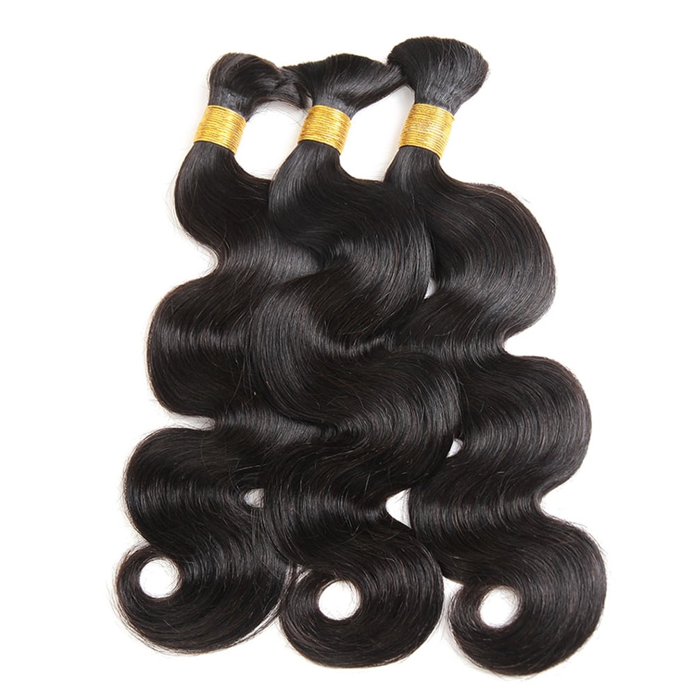 Boho Knotless Braids Human Hair Micro Braids Extension Hair Body Wave Human Bulk Hair 16 Inch 1pack (3bundles(150g) Natural Black Color
