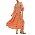 thumbnail image 1 of Kmbangi Robe Longue Décontractée d'Été pour Femme, Fleurs Brodées 3D, Encolure Carrée, Manches Bouffantes, Robe Mode Dos Nu, Robe Trapèze, 1 of 6
