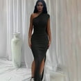 thumbnail image 5 of Vnanda Women's Sexy One Shoulder Ruched Sleeveless Bodycon Dresses Split Evening Cocktail Long Dress, 5 of 6