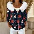 thumbnail image 2 of Women's Fashion Casual Sweater with Zipper Print, Plush Hooded Cardigan Jacket for Christmas Season and Cozy Wear,Navy,M, 2 of 7