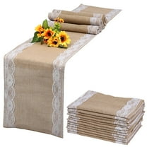 12 Packs Burlap Wedding Table Runners with White Lace, Farmhouse Natural Jute Country Vintage Tablecloth for Banquets, Vintage Wedding Rustic Banquet Table Decor 12"x71"