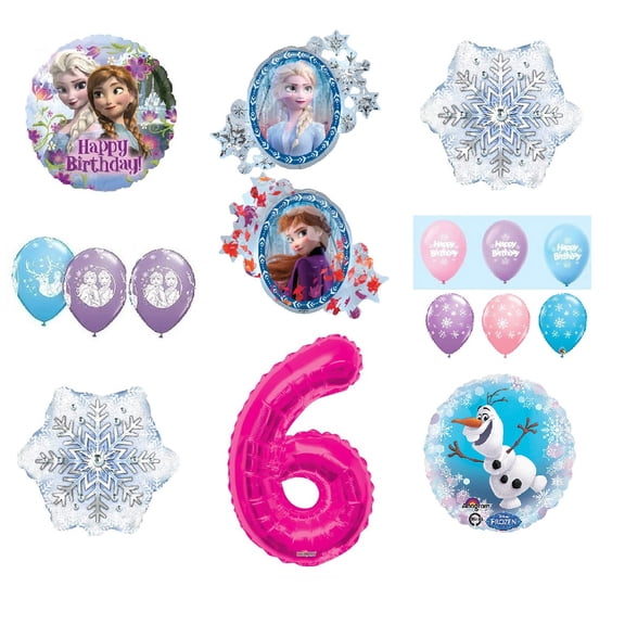 Frozen Anna ELSA Olaf Snowman White Snowflake 6th #6 (15) Pink Birthday Party Balloons Set