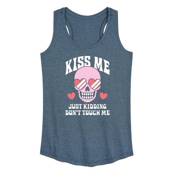 Instant Message - Valentine's Day Kiss Me Just Kidding Graphic Racerback Tank
