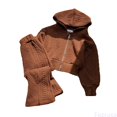 thumbnail image 2 of Fozruso Trendy Outfit Sets Girls Clothing Set Fall Knit Long Sleeve Hoodie Zipper Up Sweatshirt And Wide Leg Pants Slouchy Casual Outfits Sizes 7-8 Years(Brown), 2 of 5