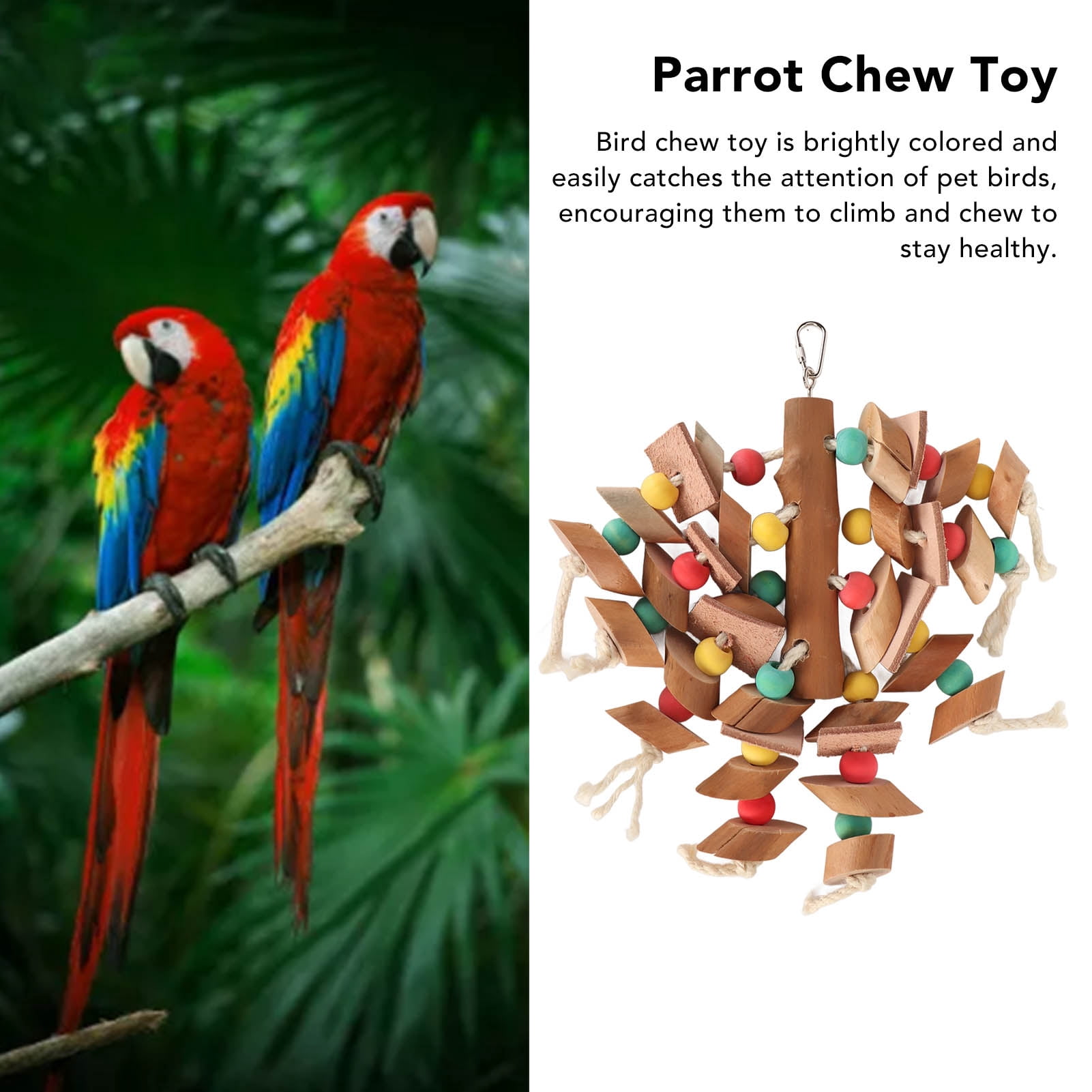 M Buder Colorful Bird Chew Toy Wood Blocks for Parrots, Cockatiels, Budgies, Hanging Cage Grinding Paw Beak Toy, Large (8.66 inches / 22 cm)